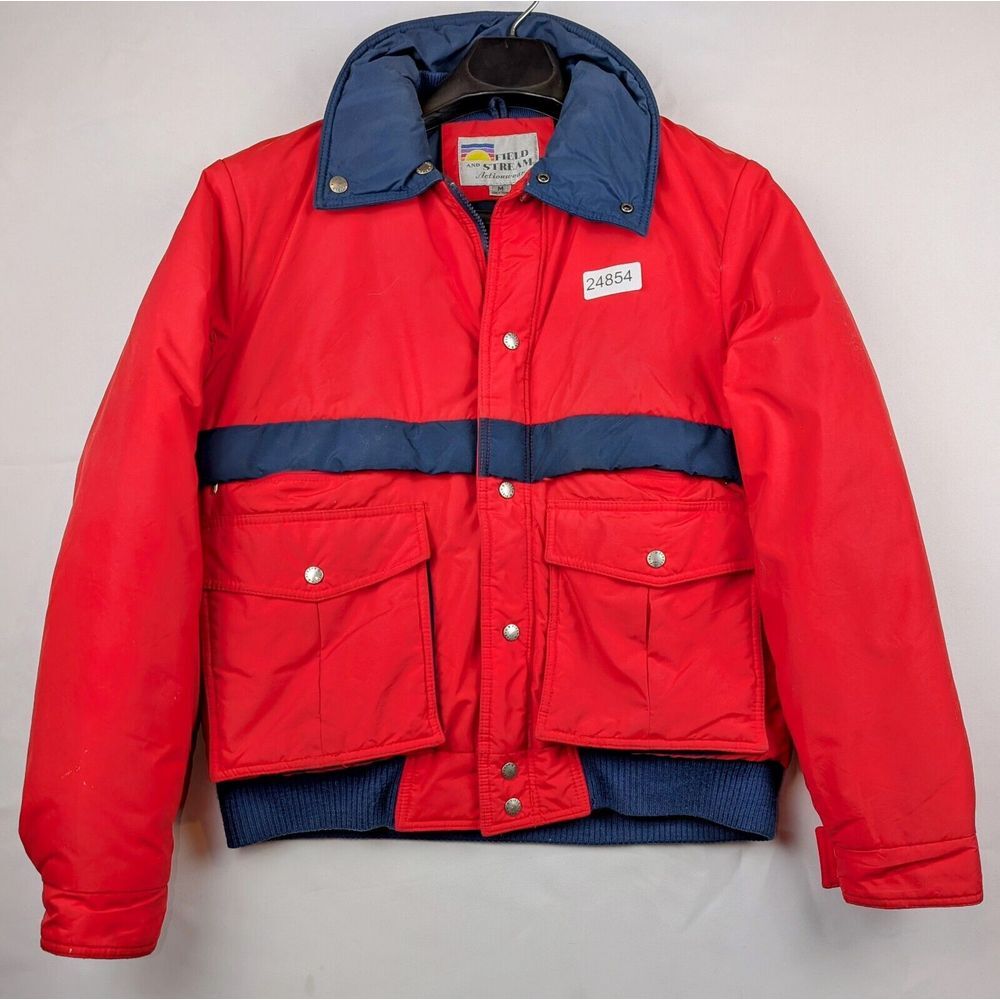 Vintage Field & Stream Jacket Men's Medium Red Windbreaker Collared Full-Zip